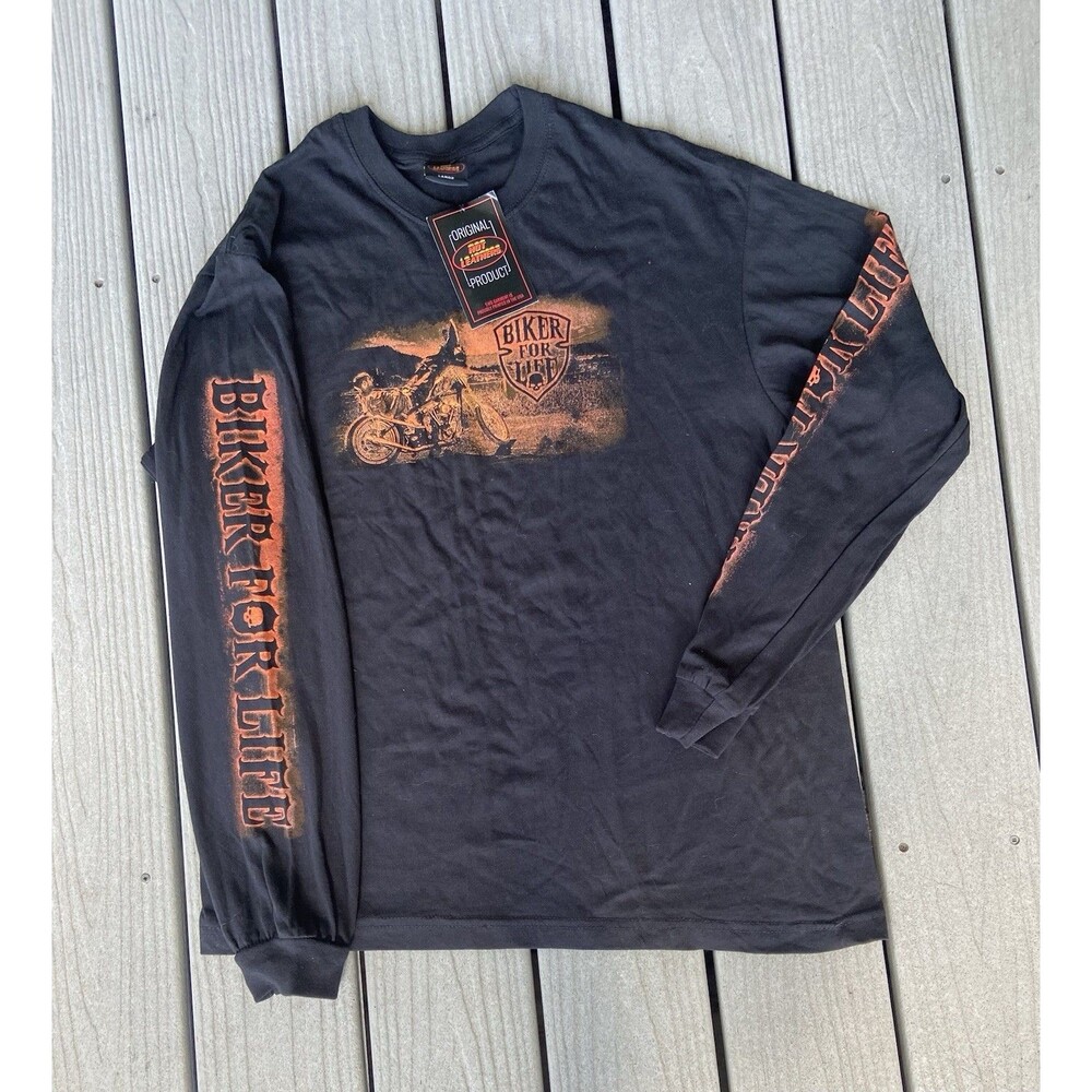 Hot Leathers Biker For Life Long Sleeve T Shirt Large Black Motorcycle NWT